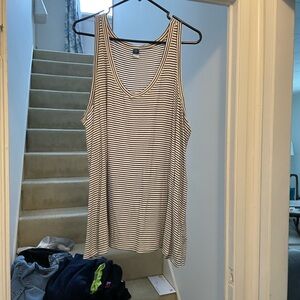 Old Navy Tan and White Relaxed Sleeveless Tank Top